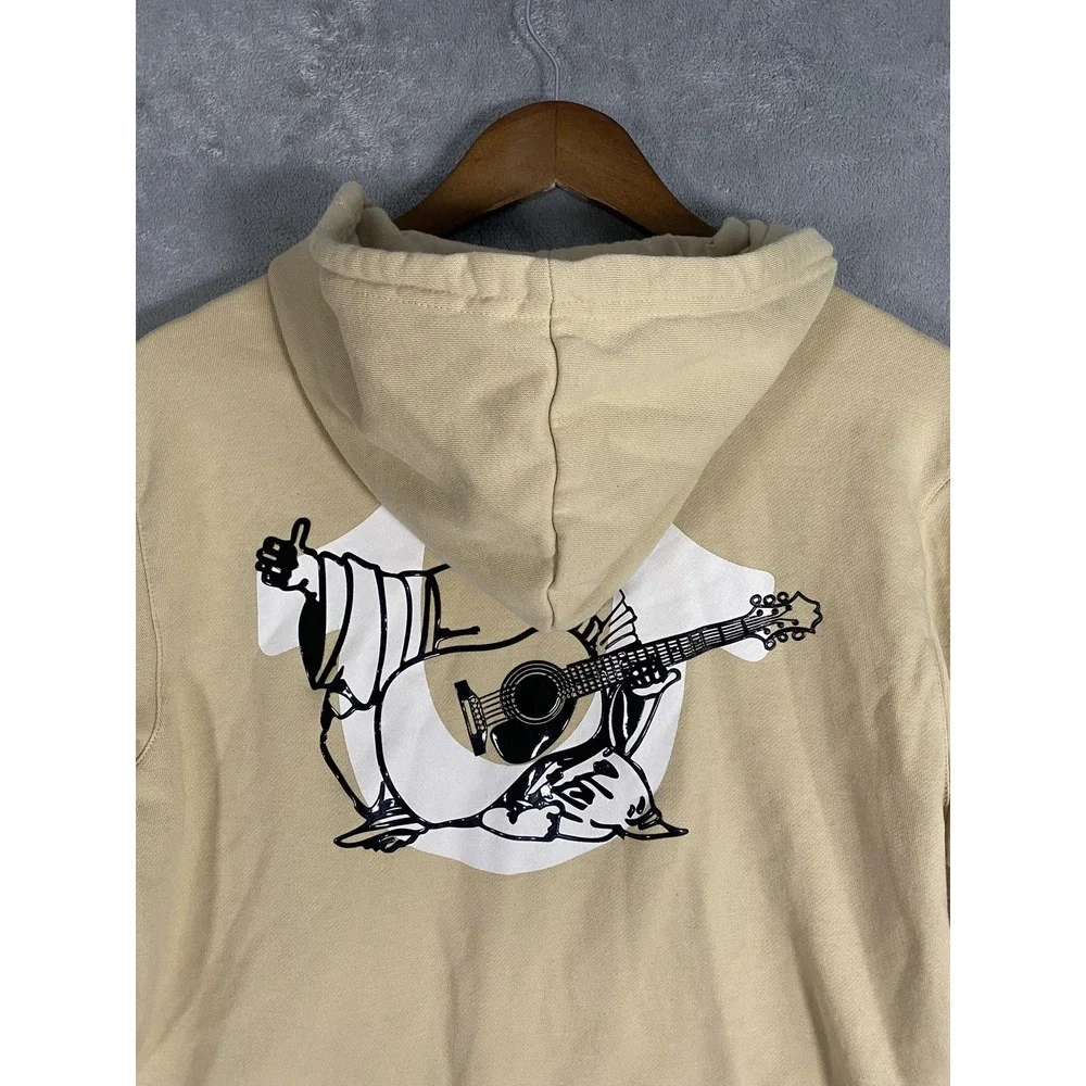 True Religion Hoodie‎ Mens Small Tan Over Lap Buddha Zip Up Fleece Streetwear